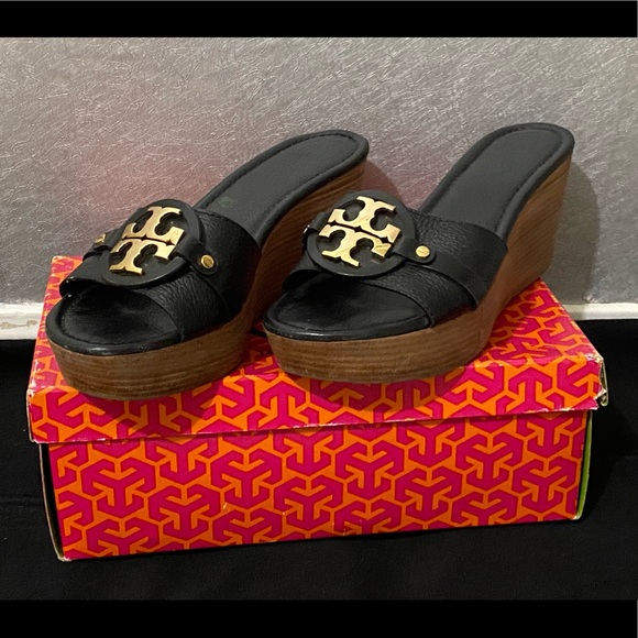 Tory Burch black mid wedge shoe